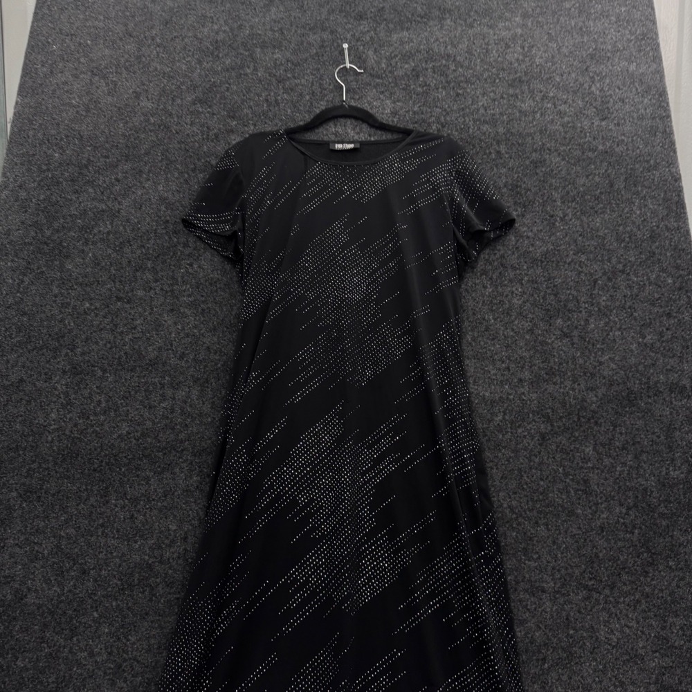 Byer Studio California Black Holographic Glitter Maxi Dress Short Sleeve M